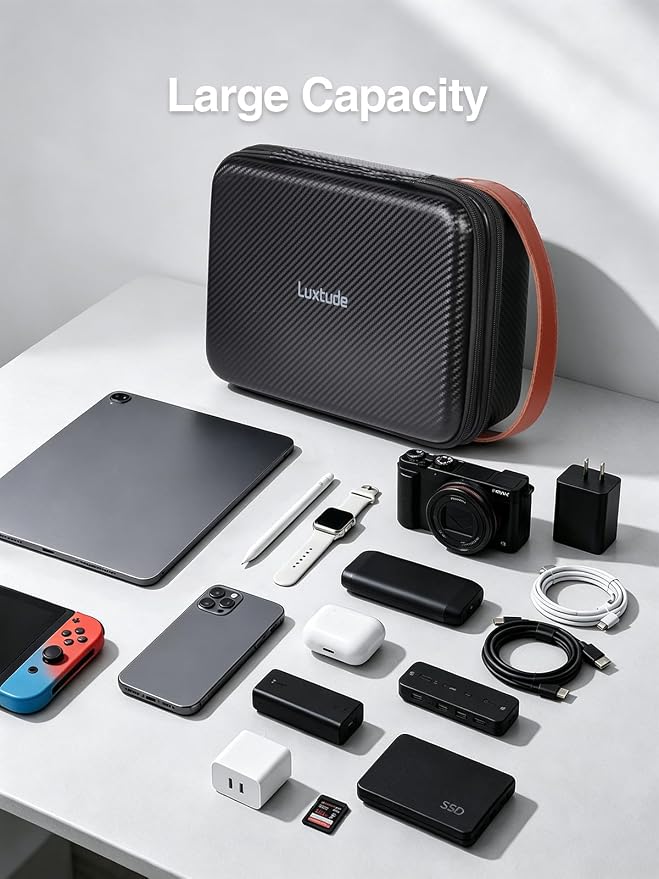 Large Electronics Organizer Travel Case for Chargers and Cords | Waterproof Hard Case for Electronics, Travel Essentials for Chargers/Mouse/USB Drives/SD Cards, Tech Gifts (Case Only) - Image 6