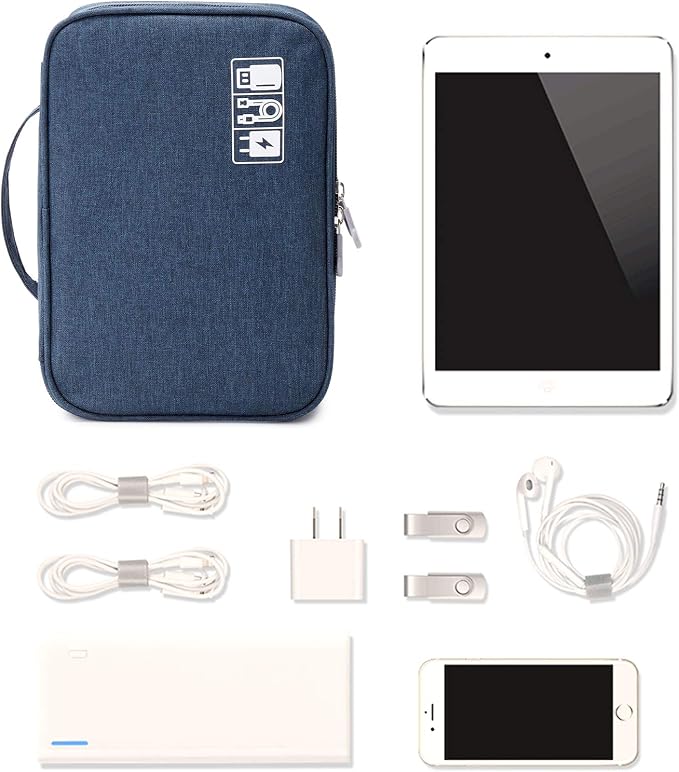 Lanola Travel Cable Organizer Bag, Electronic Accessories Case Portable Double Layer Cable Storage Bag for Cord, Charger, Flash Drive, Phone, SD Card,Personal Items - (Dark Blue) - Image 6