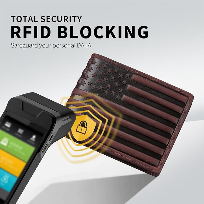 Wallet for Men-Genuine Leather RFID Blocking Bifold Stylish Wallet American Flag Wallet With 1 ID Window (Red, With ID Window) - Image 4