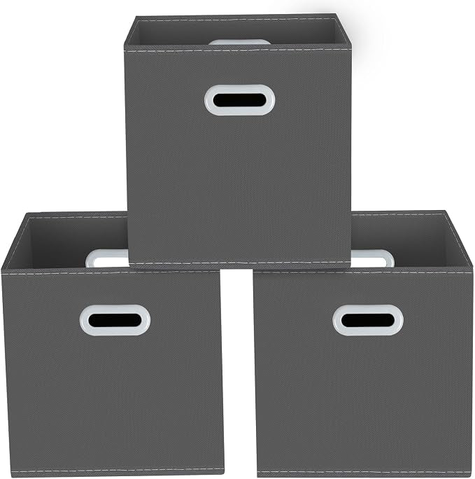 Yunkeeeper storage bins Cubes, Fabric Cube Organizer with Handle, Foldable Cube Bins for Cloth or Accessary Storage, 11x11x11, Set of 3,(Gray) by Yunkeeper