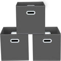 Yunkeeeper storage bins Cubes, Fabric Cube Organizer with Handle, Foldable Cube Bins for Cloth or Accessary Storage, 11x11x11, Set of 3,(Gray) by Yunkeeper