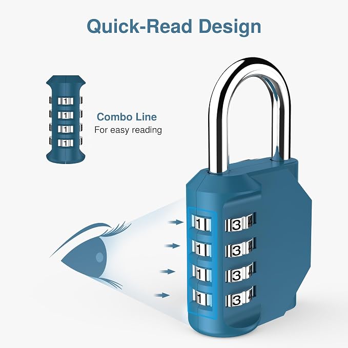 Puroma 1 Combination Lock Locker 4 Digits Combo Padlock Gym Peacock Blue | For School Gate Fence Toolbox Hasp Storage, Outdoor, Resettable, Weatherproof, Side Window, Crack Cut Resist, Hardened Steel - Image 3