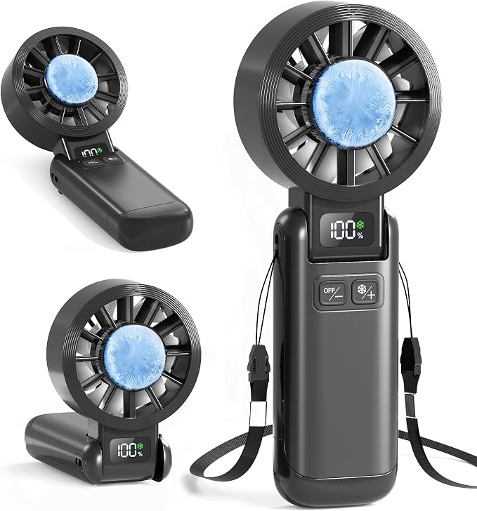 Pro Handheld Portable Fan Cooling 3-in-1 Hand, Desk, Neck & Fan | 5-Speed, Independent Switch, Digital Display, Foldable Personal Fan for Travel/Concerts/Sport Events/Gifts by HusdenskyHandheldFan