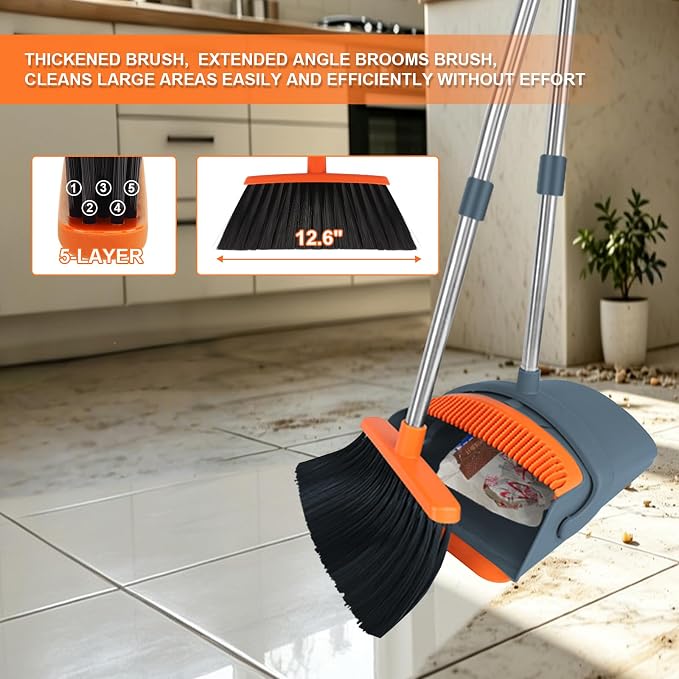 Broom and Dustpan Combo Set, 51" Long Handle Broom with Mini Set | Mini Set for Tables, Kitchens & Tight Spaces, Built-in Comb Dustpan, Foldable Space-Saving Storage, Multi-Surface Use - Image 8