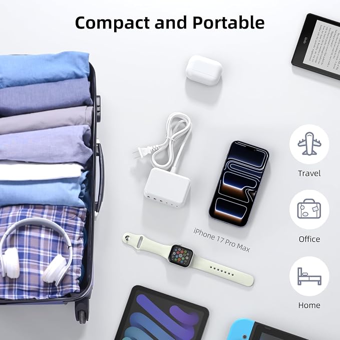 100W 6 in 1 USB Charger, 50% Smaller Charging Station for Multiple Devices | Fast Charging Blocks with Type C Port, USB Charging Hub Organizer Multiport Power Strip for iPhone,Samsung,Ipad,Kindle,Travel - Image 5