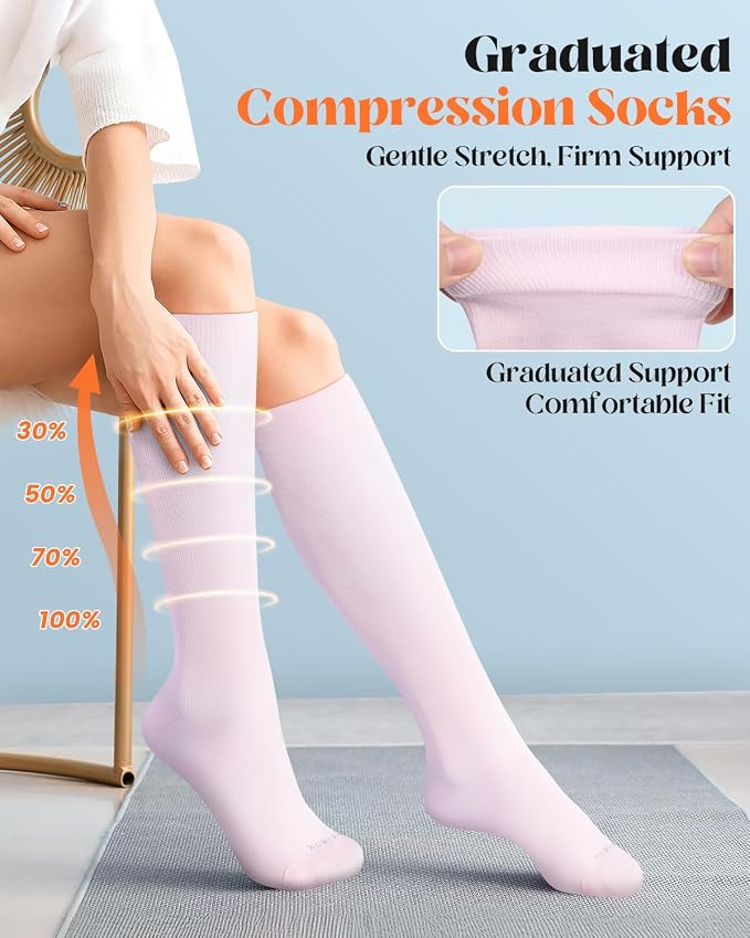 LEVSOX Cotton Compression Socks for Women Men 20-30 mmHg Knee High Cute Support Sock for Nurses Flying Pregnancy - Image 3