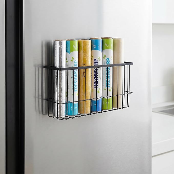 2 Pack Magnetic Aluminum Foil and Plastic Wrap Organizer,Wall Mounted Cabinet Door Organizer,Kitchen Pantry Organizers and Storage,Wrapping Paper Shelf for Sandwich, Freezer, Ziplock Bag, Black - Image 6
