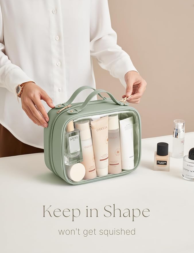 Clear Cosmetic Bag Double Layer Travel Toiletry Bag Clear Makeup Bag Case with 4 Compartments, Transparent Travel Bag for Toiletries, Large Toiletry Bag for Women Cosmetic Case (Sage Green, Large) - Image 6