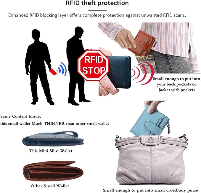 Women's RFID Blocking Leather Small Compact Bi-fold Zipper Pocket Wallet Card Case Purse with id Window - Image 5