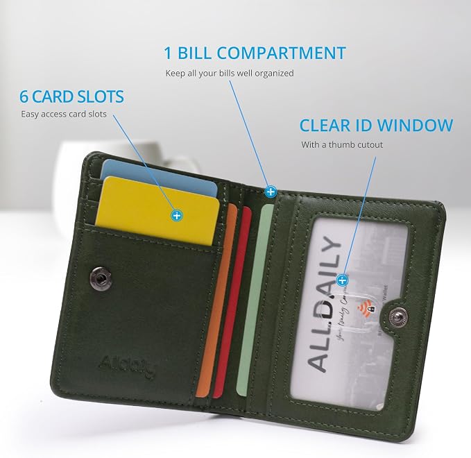 Alldaily Small RFID Wallet for Women Slim Compact Bifold Pocket Ladies Travel Mini Purse (Green) - Image 3