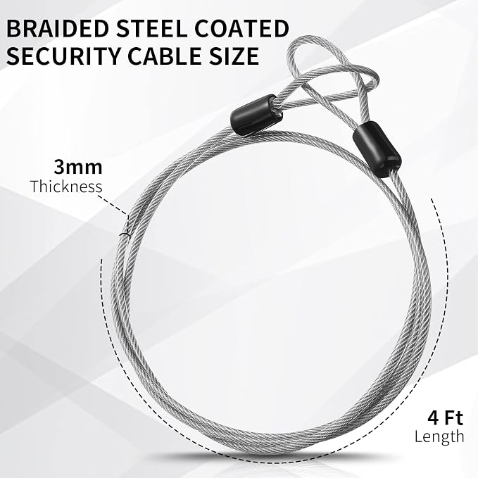 12 Pack Security Cable Luggage Lock with Loops 4ft 3mm Braided Steel Coated Bike Cable Wire Double Loop Anti Theft Safety for U Lock, Padlock and Disc - Image 3