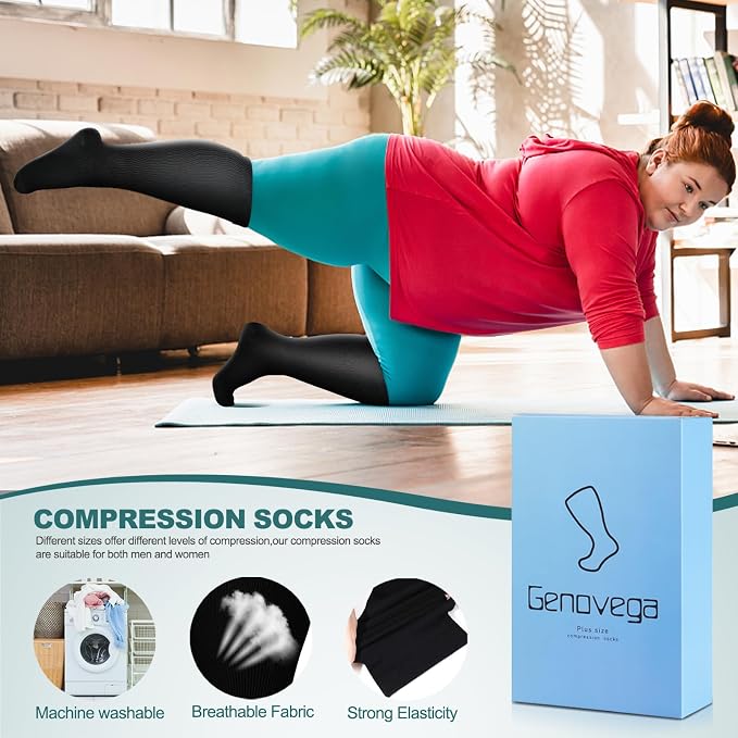 Genovega 3 Packs Wide Calf Compression Socks for Women Men Knee Hight S/M-4XL for Gifts - Image 3