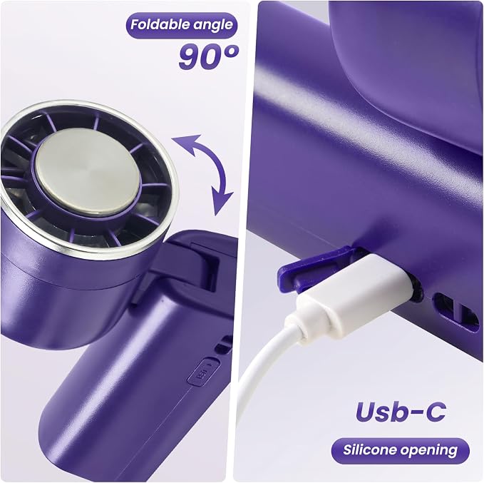Foldable Handheld Fan with Ice Cooling - 4 Speed Rechargeable Mini Portable Fan, Ultra-Lightweight Personal Air Cooler for Desk, Travel and Makeup, Purple - Image 3