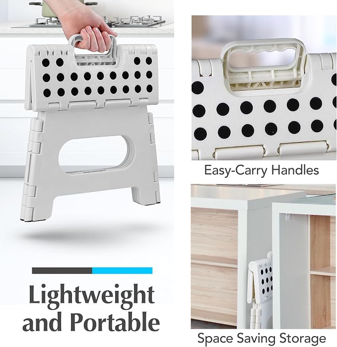 Handy Laundry Folding Step Stool 9 Inch 2-Pack, White, Holds 300 lbs | 2-Pack, 9 Inch, White, Foldable Collapsible Step Stool, Non-Slip, Holds 300 lbs, Kitchen Bathroom Bedroom, Adults - Image 6