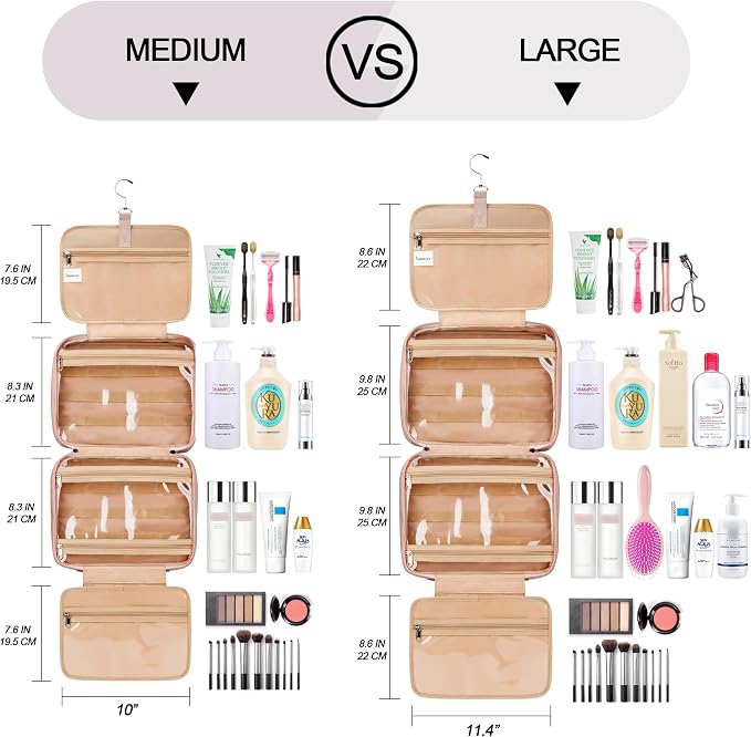 Travel Hanging Toiletry Bag for Women, with Jewelry Organizer Compartment, Medium Waterproof Hanging Makeup Accessories, Cosmetic Essentials, Toiletries Dopp Kit Set with Trolley Belt, Baby Pink - Image 2