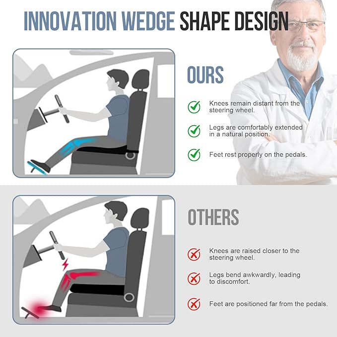 Car Seat Cushion for Driving, Memory Foam Wedge Booster for Adults | Breathable Mesh Cover, Adjustable Straps and Improved Sitting Height - Image 6