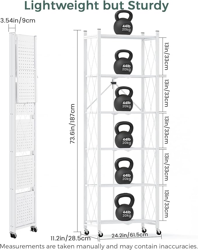 DEANIC 6-Shelf Folding Bookcase with Wheels, Heavy Duty Storage Shelves, Freestanding Metal Wire Shelving Unit for Living Room, Office, Kitchen, Basement, Pantry (White) - Image 2