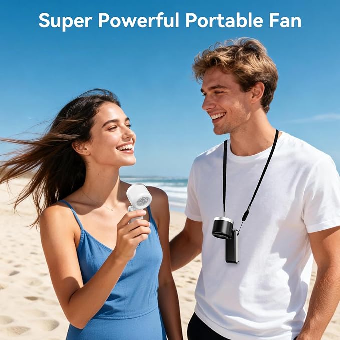 Portable Fan, Mini Fan, Handheld Turbo Fan, Portable Rechargeable Fan, 5-Speed, LED Display, Foldable Design (Black) - Image 5