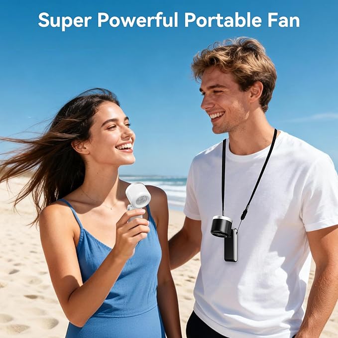 Portable Fan, Mini Fan, Handheld Turbo Fan, Portable Rechargeable Fan, 5-Speed, LED Display, Foldable Design (White) - Image 5