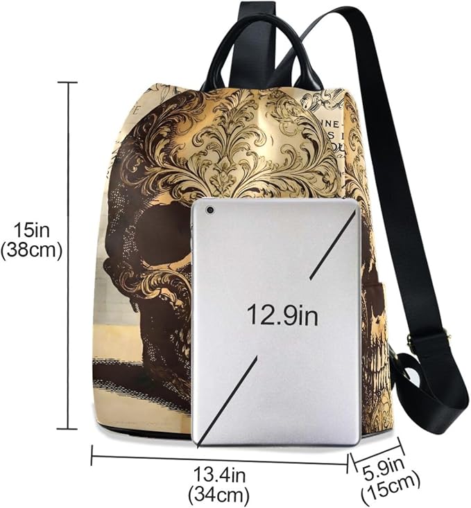 ALAZA Skull Floral Tatto Halloween Backpack Purse for Women Anti Theft Fashion Back Pack Shoulder Bag - Image 3