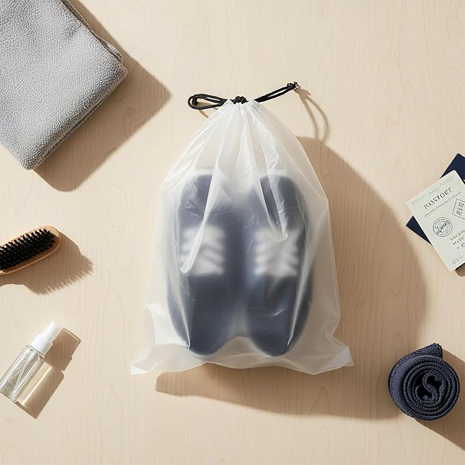 120 Pack 60 Count Shoe Bags for Travel Drawstring Shoe Storage Essentials 11.8 x 15.7" 60 Count Clear Clothes Packaging Bags for Shipping 10 x 13" for Packing Travel Frosted with Vent Hole - Image 5