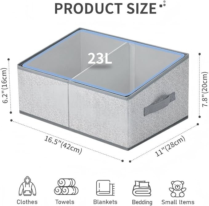 DIMJ Large Closet Shelf Organizer Bins 6 Packs with Handles and Divider, Fabric Trapezoid Storage Baskets, Foldable Clothes Containers Box for Shelf, Towel, Book, Toy, Purse, Hats, Grey - Image 2