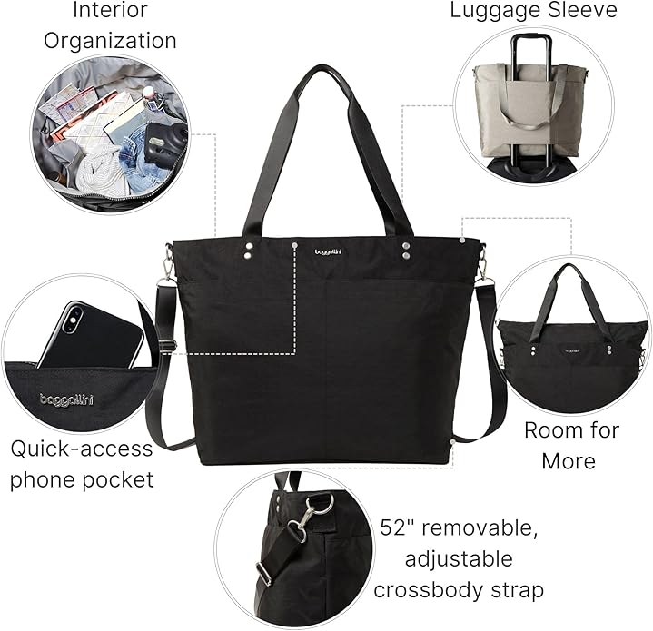Baggallini Carryall Tote - Lightweight Nylon Zipper Top Weekender Travel Beach Bag w/Luggage Sleeve - Image 3
