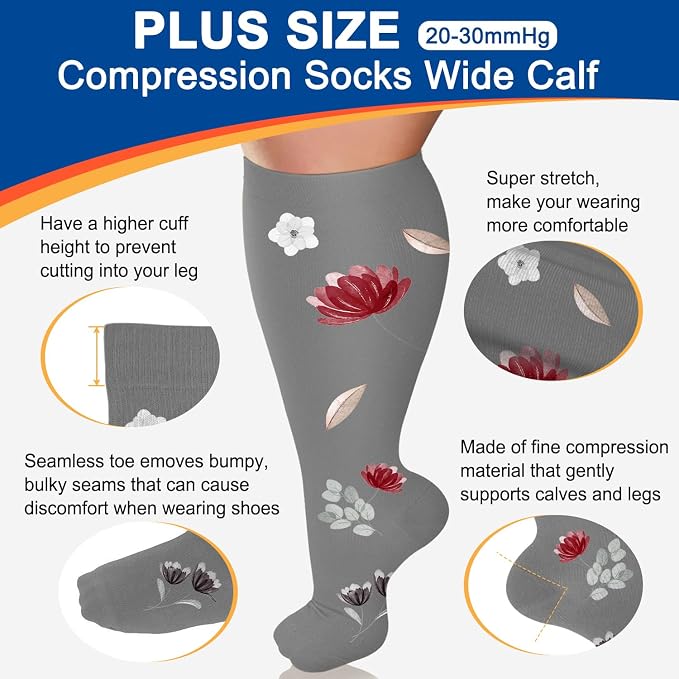 Diu Life Plus Size Compression Socks for Women & Men 15-20 mmhg Extra Wide Calf Knee High Support Socks for Circulation - Image 2
