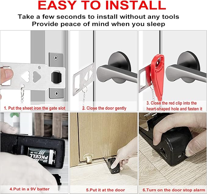 MBBEST Portable Door Lock & Door Stop Alarm,Dual Protection Security Devices Pocket Door Stopper Self Defensey Tools for Hotel Travel Home Apartment House, Red/Black - Image 3