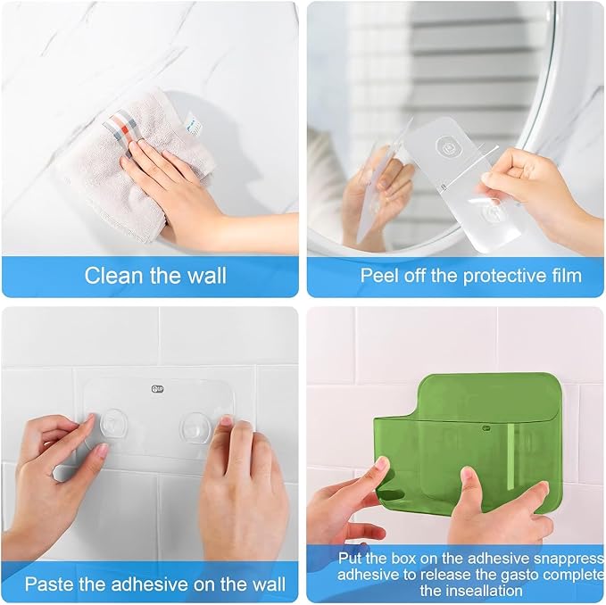 CGBE 2-Pack Cabinet Door Organizer, Self Adhesive Bathroom Shelves, Green | Acrylic Shower Caddy, Wall Mounted Storage, No Drilling, Automatic Draining, For Cabinet Door and Shower Wall - Image 6