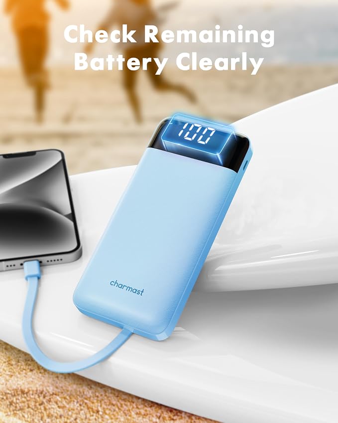 charmast Power Bank Portable Charger with Reinforced Built-in 4 Cables | 3A Fast Charging,10000mAh,6 Outputs 3 Inputs,Travel Essentials,TSA Compliant,LED Display,compatible with iPhone Samsung Moto - Image 7