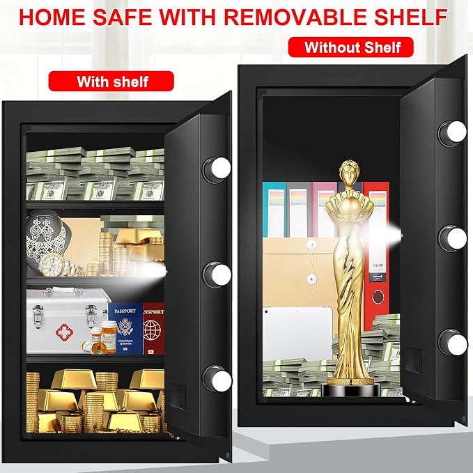 5.2 Cuft Large Safes for Home Use Water and Fireproof, Digital Security Fire Safe Box with Programmable Keypad, Key Lock & Removable Shelves, Anti-Theft Document Safe for Money, Medicine and Valuables - Image 5