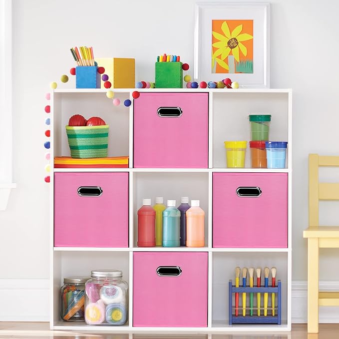 Fabric storage bins Cubes, Fabric Cube Organizer with Handle, Foldable Cube Bins for Cloth or Accessary Storage, 11x11x11, Set of 3, (Pink) - Image 5
