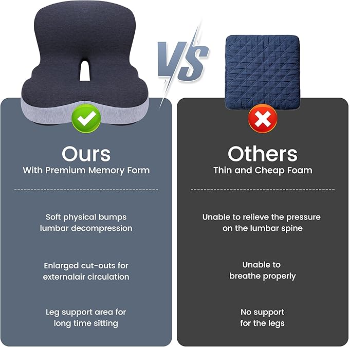 Memory Foam Car Seat Cushion – Ergonomic Driver Seat Cushion for Sciatica & Tailbone Pain, Breathable Non-Slip Car Seat Pad with Lumbar Support for Car, Truck, SUV, Office Chair - Image 6