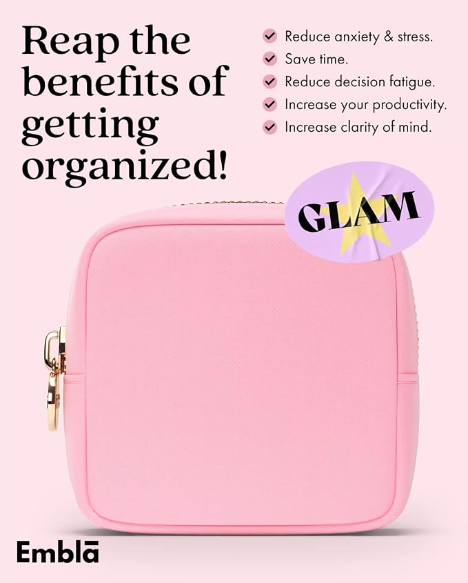 Embla Small Makeup Bag for Purse, Mini Waterproof Nylon Cosmetic Pouch, Durable and Lightweight Travel Toiletry Bag with Smooth Zipper, Light Pink - Image 5