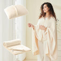 Shawl Blanket Pillow 2-in-1 with Sleeves for Office, Work, Home (Pearled Ivory, 40x60) - Wearable Adult Snuggie Coat Poncho, Airplane Travel Set, Fleece Shoulder Wrap for Men and Women by Mellowdy
