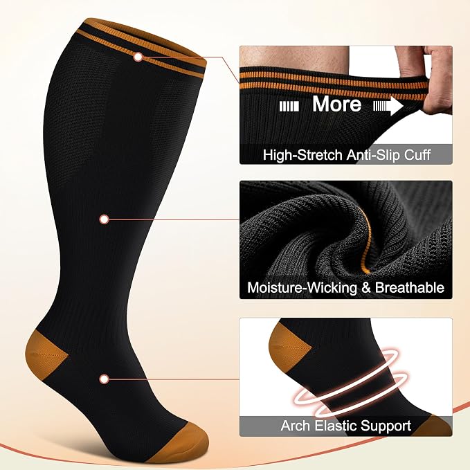 Diu Life 3 Pairs Plus Size Compression Socks for Women and Men Wide Calf Extra Knee High Support for Circulation - Image 2