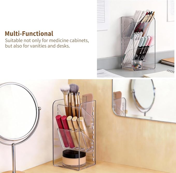 PAVSTINE Medicine Cabinet Organizer with Adjustable Dividers, Clear Open Storage Compartment, Space-Saving Makeup Brush Holder for Bathroom, Wall Cabinet, Vanity Countertop (2-Tier Full Slant) - Image 4