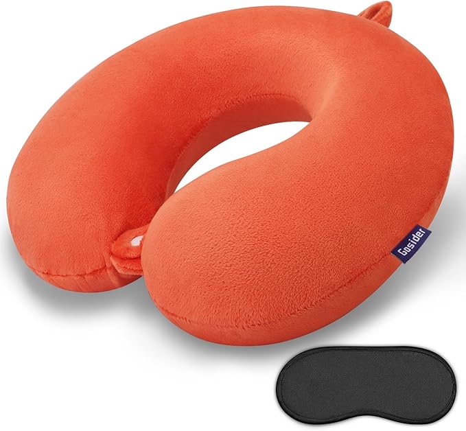 Orange Memory Foam Velvet Travel Neck Pillow for Airplane Car Train by Gosider