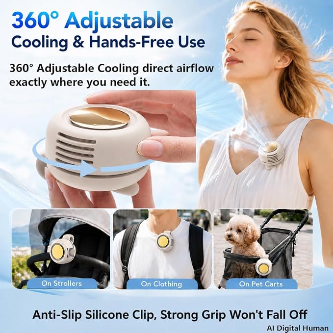Portable Silent Mini Bladeless Fan Clip On, 360° Rotatable Clip on Fan | for Shirt & Waist with 3 Speeds & Long Battery Life, Safe for baby & Pets, For Outdoor & Travel & Office, Travel - Image 2