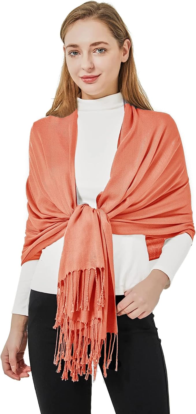 Soft Silky Pashmina Shawl Wraps Solid Colors Scarf for Wedding Evening Dresses by Ronfoxi
