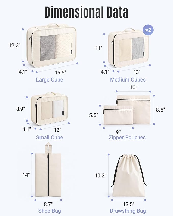 8 Set Packing Cubes for Travel, Cruise Ship Travel Essentials | 8-Pack Packing Bags, Mesh Luggage Organizer Bags & Laundry Shoe Bags for Max Clothing Capacity, Holiday Vacation Camping - Image 5