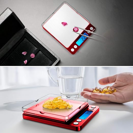 AMIR Upgraded Digital Kitchen Scale, 500g Mini Pocket Jewelry Scale, Cooking Food Scale with Back-Lit LCD Display, 2 Trays, 6 Units, Auto Off, Tare, Stainless Steel (Batteries Included) - Image 2
