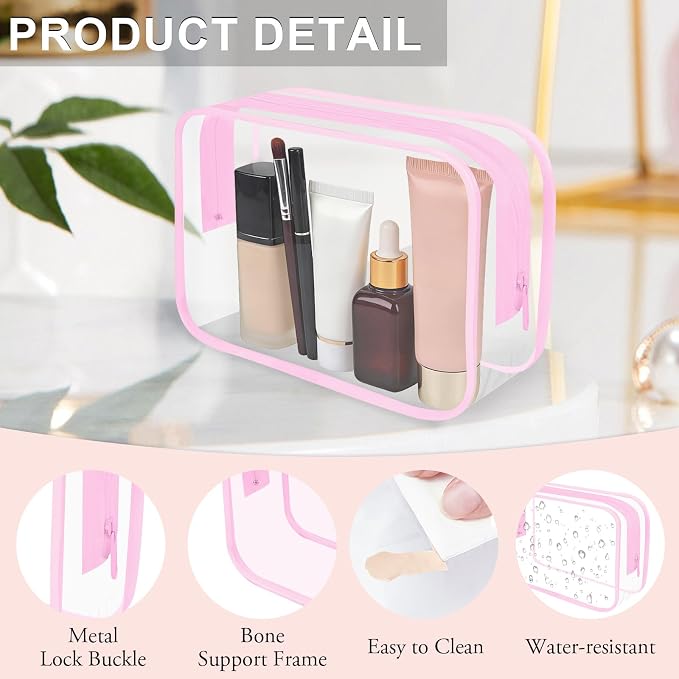 Clear Toiletry Bag, 12 Pack TSA Approved Toiletry Bag Travel Accessories Bag, Quart Size Bag for 3-1-1 Liquids Airport Airline Compliant Clear Makeup Bag with Metal Zipper (2 Size Colorful Bags) - Image 3