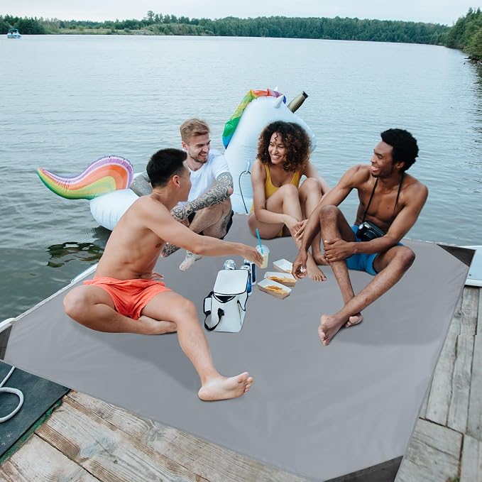 Odoland Sandproof Beach Blanket, Waterproof Portable Mat with Carry Pouch | 71“x63” Quick Drying & Foldable Lightweight Sand Free Beach Mat Tarp for Hiking, Camping, Travel, Grey - Image 8