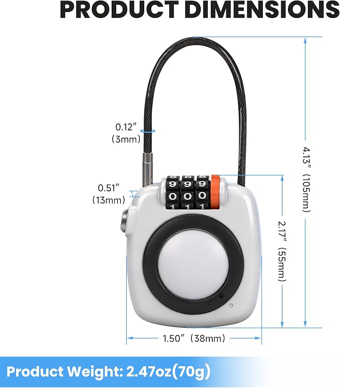 3-Digit Combination Holder Lock Compatible with Apple AirTag, Steel Cable – Alloy Body Ultra Durable Secure Anti-Theft for Luggage, Backpack, Bags, Suitcase, Gym Locker, Travel Safe (White) - Image 2