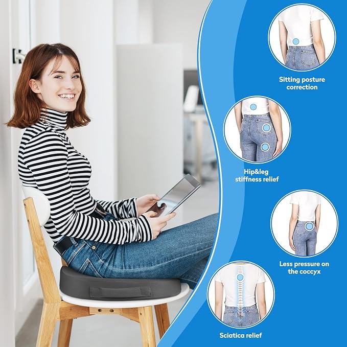 CushZone Memory Foam Seat Cushion for Office Car & Wheelchair, Gray | U-shaped Coccyx Cutout, Contoured Design, Breathable Removable Mesh Cover, Non-Slip Base, Carry Handle - Image 8