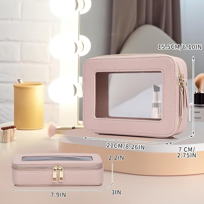 Pinkmik Travel Clear Makeup Bag, (Pink, M+SLIM) | Brush Case, TSA Approved Toiletry Bag, Waterproof Cosmetic Organizer with Zipper, Car Essential for Women - Image 4