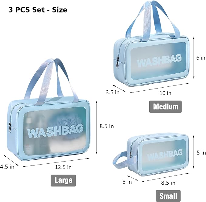 DAPOWER Travel Toiletry Bag for Women and Men, Matte Translucent Shower Bag with Handy Handle, Makeup Cosmetic Organizer Bag for Travel Toiletries Accessories (Blue) - Image 3