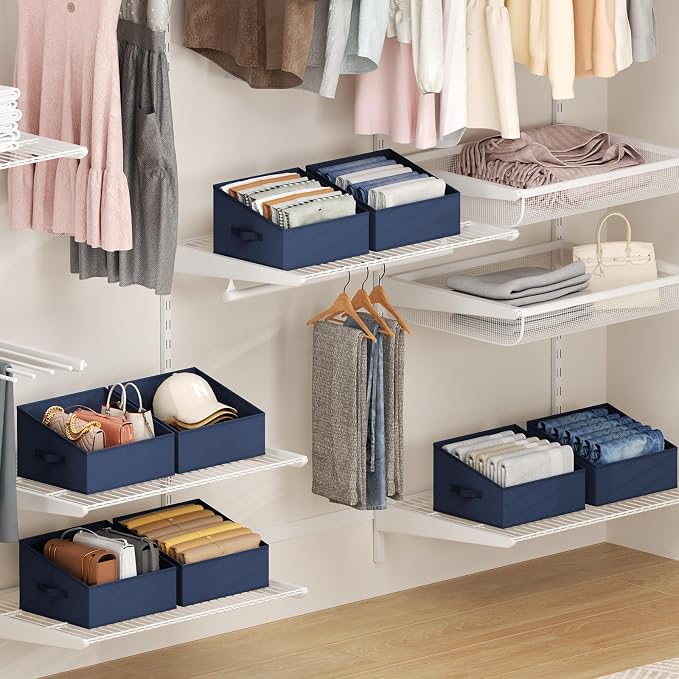 DIMJ Closet Storage Bins 6 Pack - Fabric Trapezoid Closet Organizer Bin, Foldable Storage Baskets for Shelves, Shelf Organizer, Clothing Storage Box for Toys, Books, Towel, Clothes - Image 4
